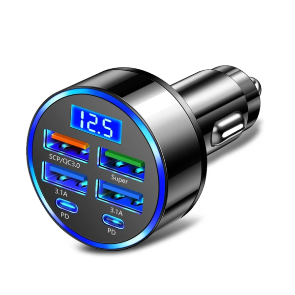 Cargador De Carro 4Usb Y 2 Tipo C Y Voltimetro (1048)