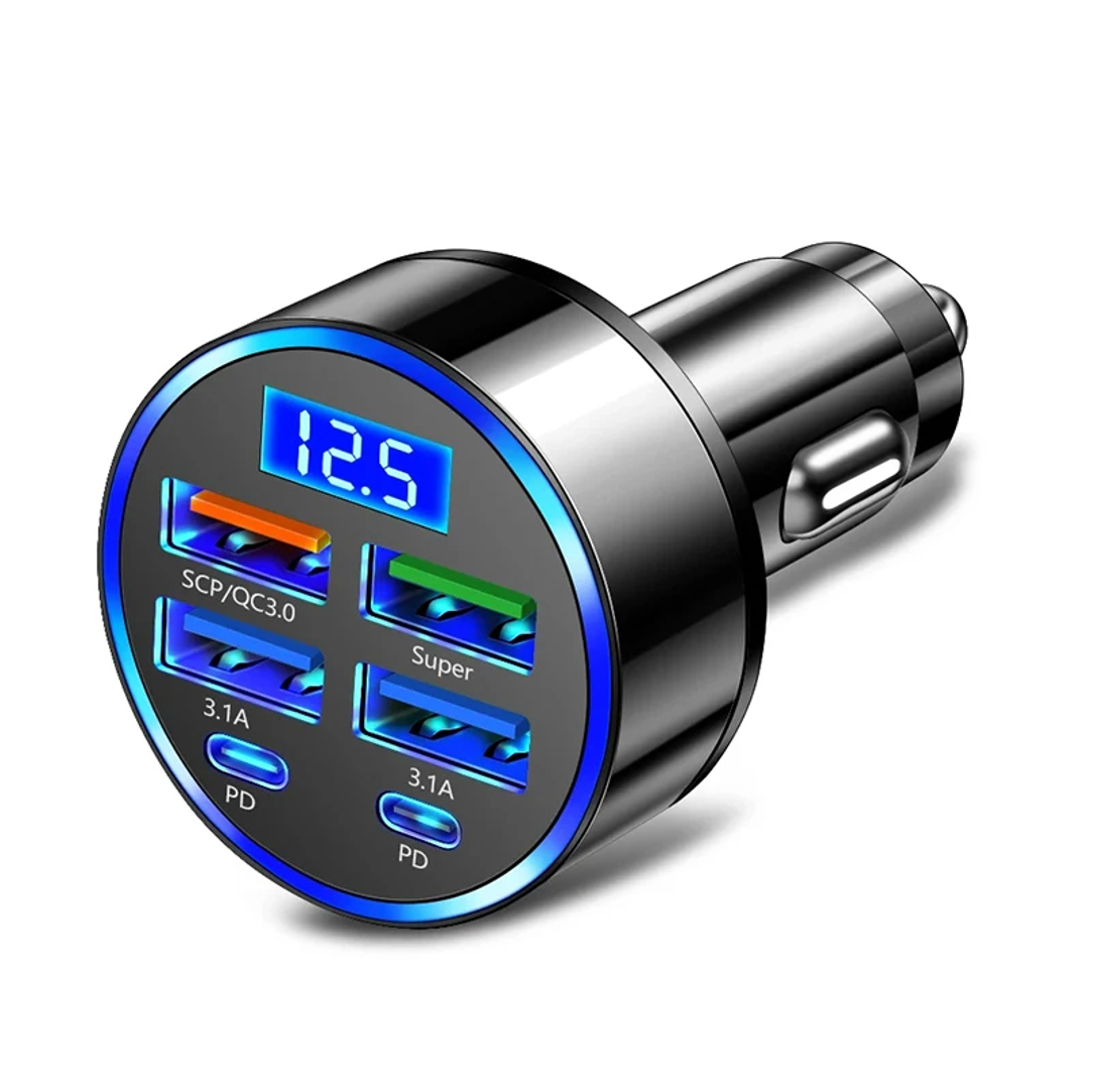 Cargador-De-Carro-4Usb-Y-2-Tipo-C-Y-Voltimetro-Cod-1048.png Cargador De Carro 4Usb Y 2 Tipo C Y Voltimetro (1048) - Imagen 1