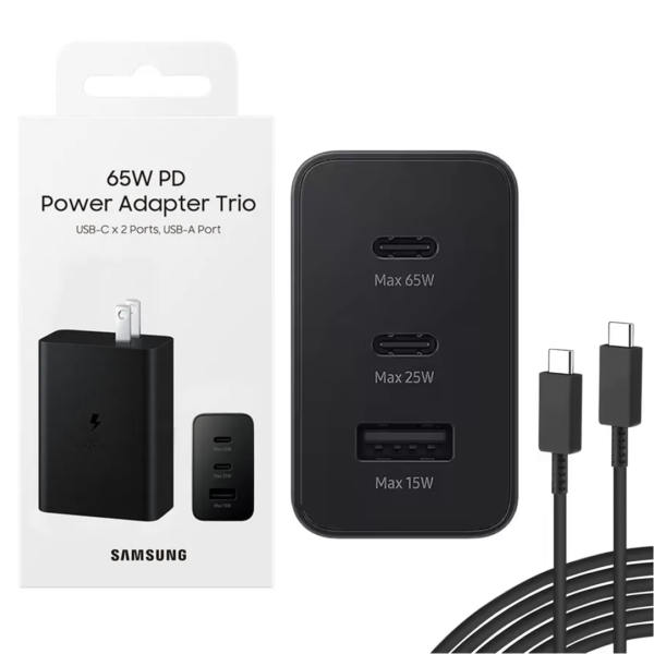 Cargador Samsung 65W 2Ptos C 1 Usb + Cable C A C (0999)