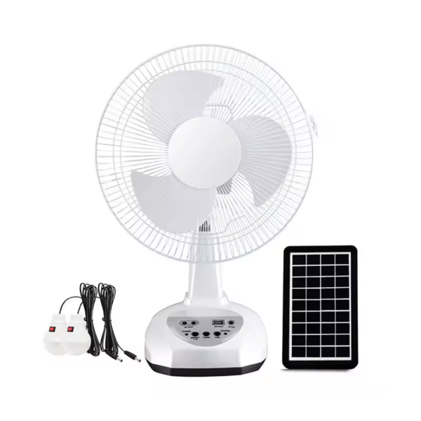 Ventilador Recargable 12 Pulgadas, Bombillos, Panel Solar (0507	)